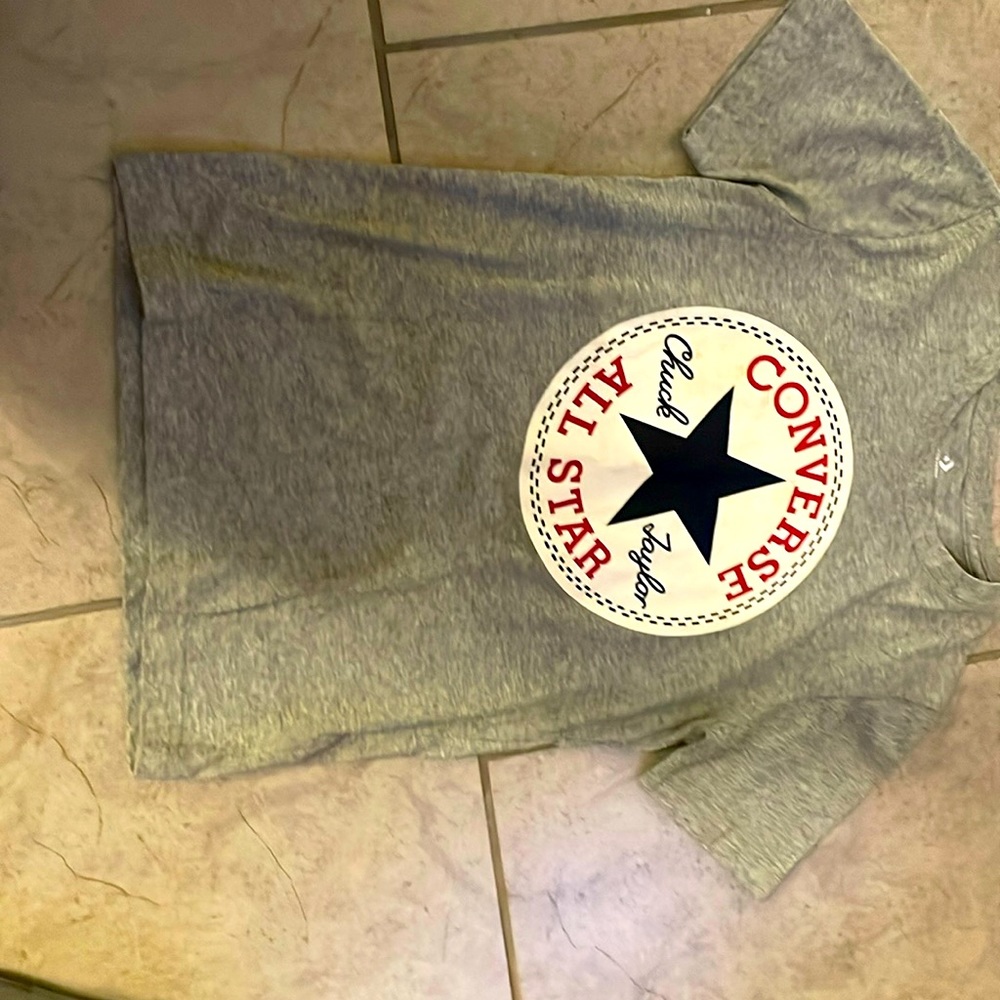 Grey shirt soft and print on the front with white